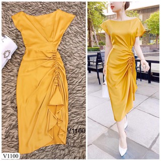 Váy vàng nhún eo V1100 - ĐẸP SHOP DVC ( Ảnh mẫu và ảnh trải sàn do shop tự chụp )