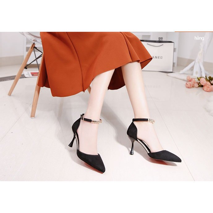 Giày Cao Gót A14 da lộn/ gót nhọn/ quai cổ chân tinh tế/ giày cao 6.5 Cm/ mẫu Hàn Quốc mới nhất