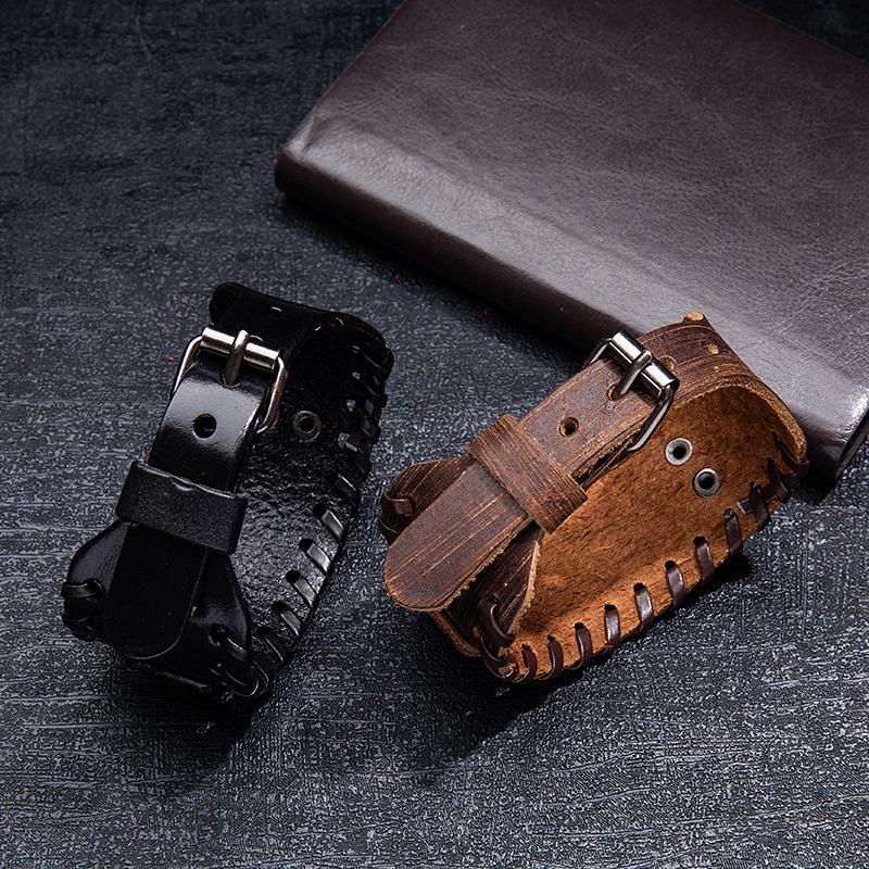 Vòng Tay Da Ngựa Hai Lớp May Mắn Bằng Hợp Kim Phong Cách Viking Vintage Chất Lượng Cao Dành Cho Nam