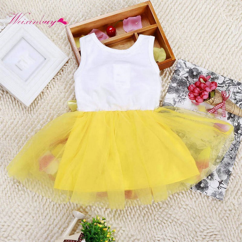 Đầm xòe phối ren lưới đính nơ xinh xắn cho bé gái