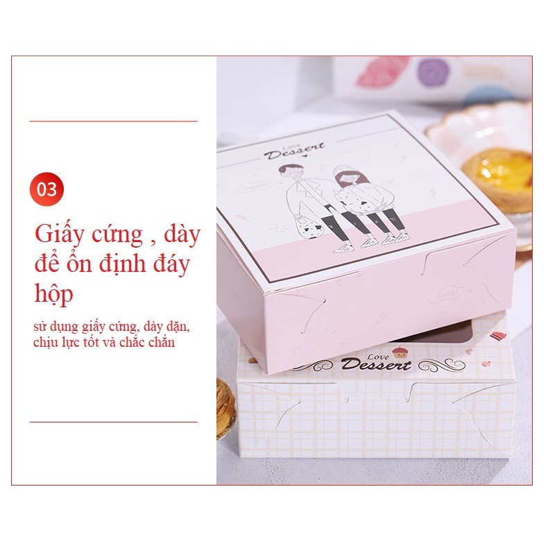 Hộp đựng bánh, hộp giấy đựng tart trứng, bánh quy, bánh trứng muối tan chảy, kích thước 14x14x5cm  - POPPY STORE