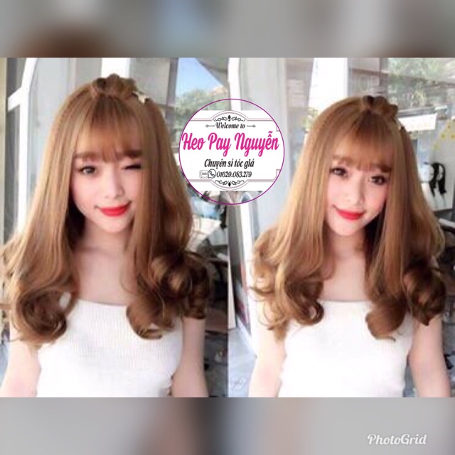 Tóc giả nguyên đầu xoăn đuôi 40cm - tặng kèm lưới