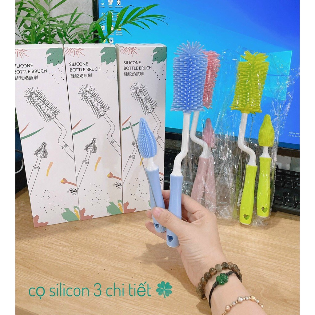 Cọ rửa bình sữa silicon cao cấp 3 chi tiết