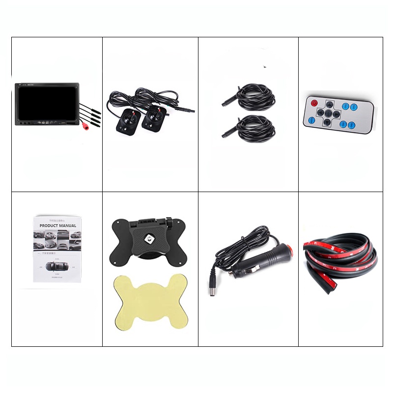 OTNKT - Bộ 2 Camera Cập Lề Kèm Màn Hình Ô Tô 7 Inch 1024x600P