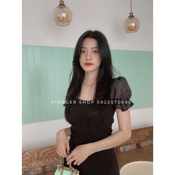 Váy đen tay phồng - Pinkger Shop
