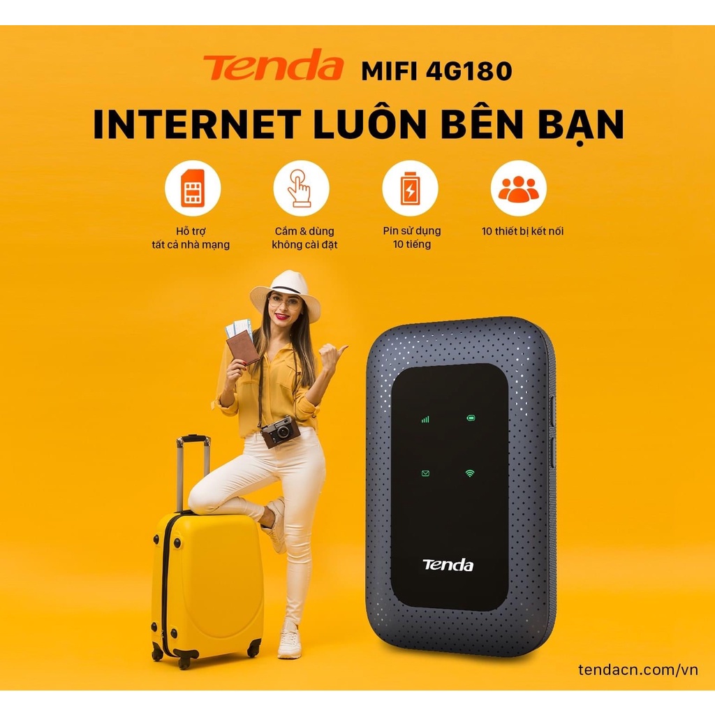 Bộ phát Wifi di động Tenda 4G LTE 4G180, hàng chính hãng, bảo hành 36 tháng