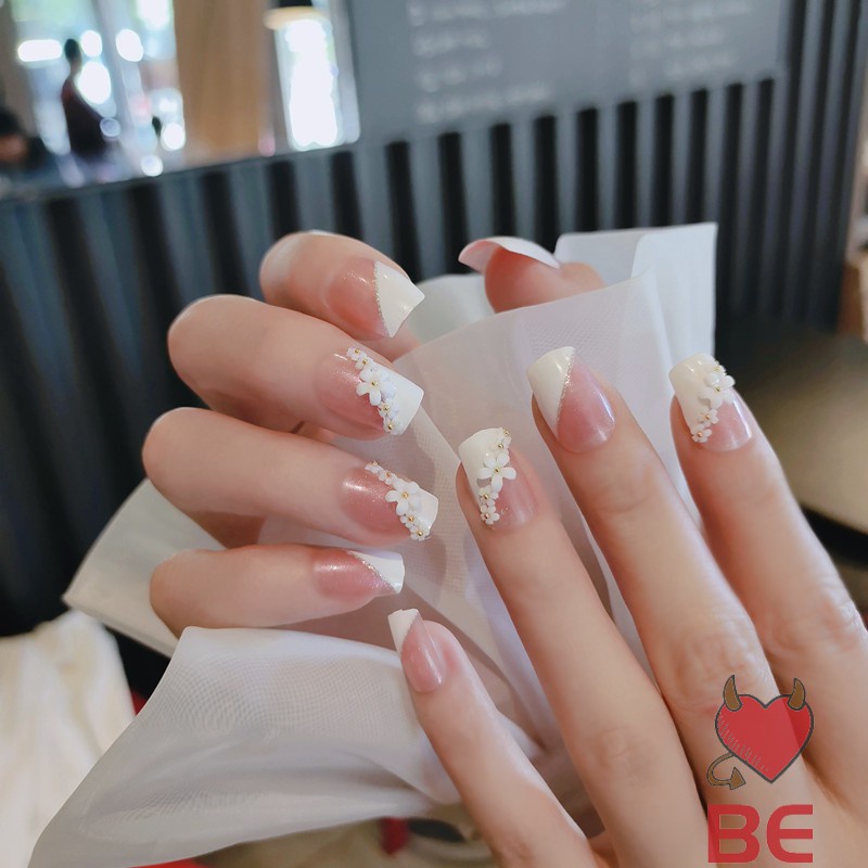 YADORNOS Set 24 Móng Tay Giả Đầu Vuông Họa Tiết Hoa Thời Trang