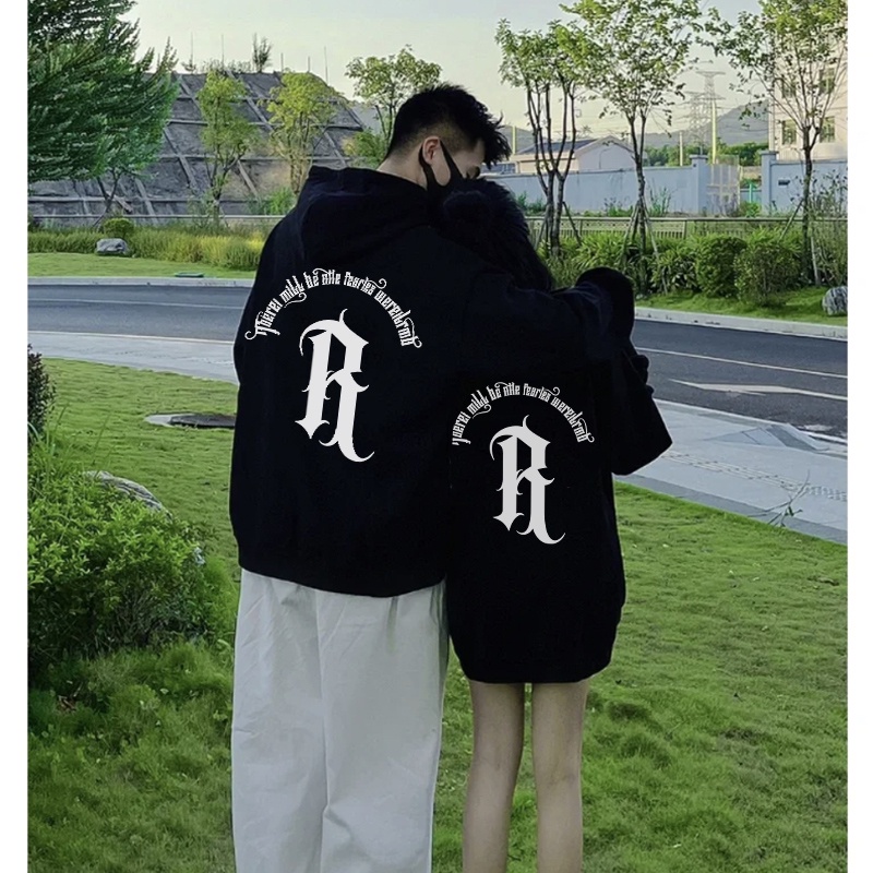 Áo hoodie form rộng mũ 2 lớp tay phồng chất nỉ bông Chữ B ,R  Unisex Chất Nỉ Dày, Áo Nỉ Có Mũ Nam Nữ Cao Cấp