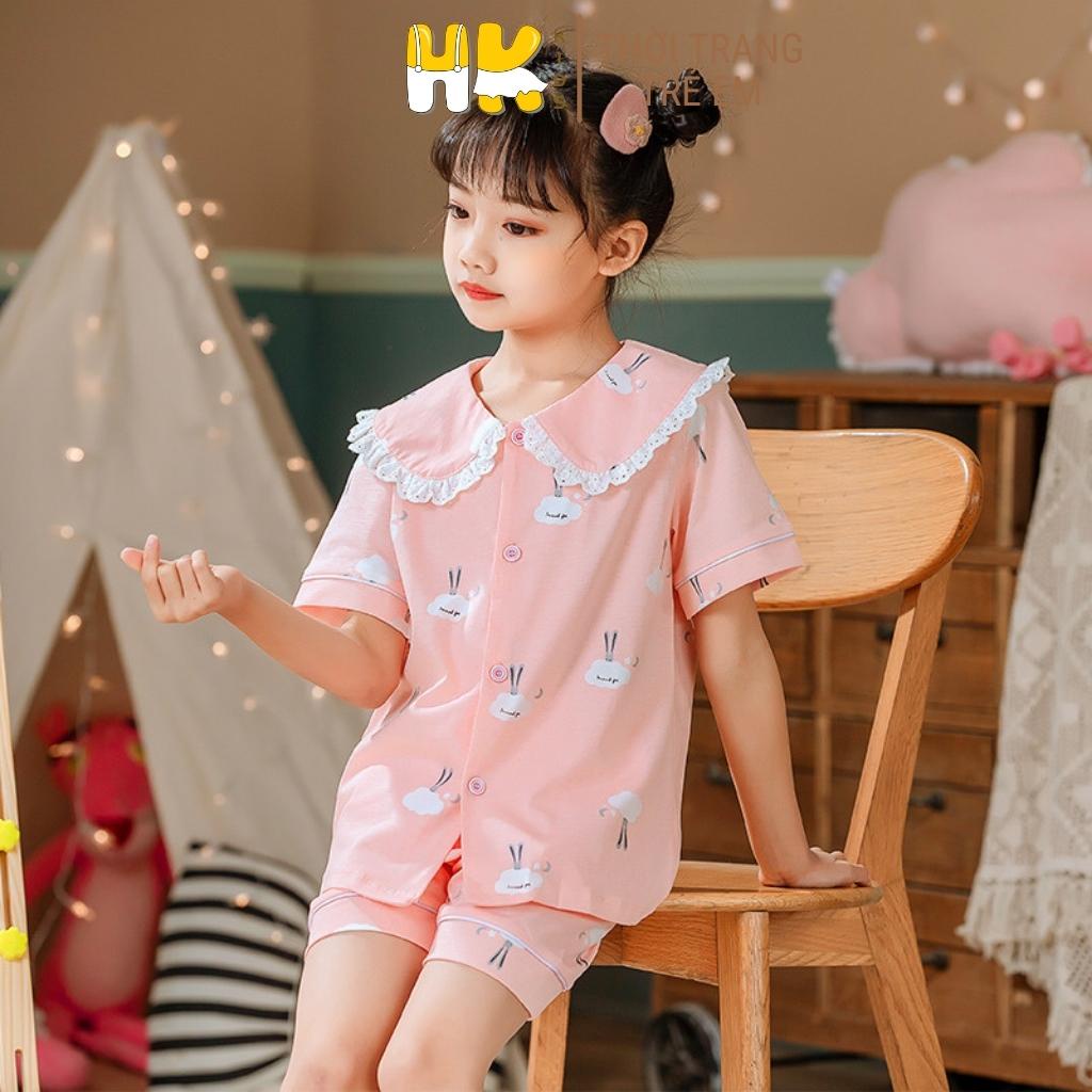 Bộ quần áo Pijama bé gái HK KIDS, bộ đồ ngủ cộc tay cotton mềm mát size cho bé từ 1-5 tuổi