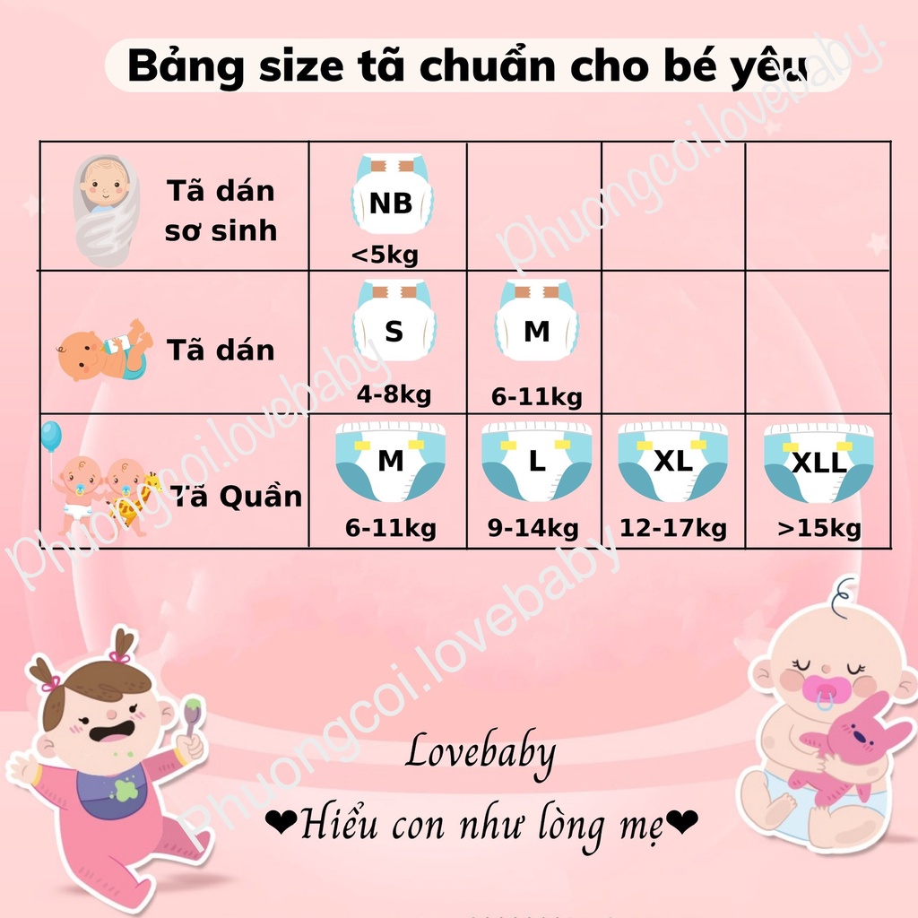 Tã bỉm Hữu cơ Love Baby dán quần Nb36/S dán 50/M dán quần 46/ L quần 42/ XL 38