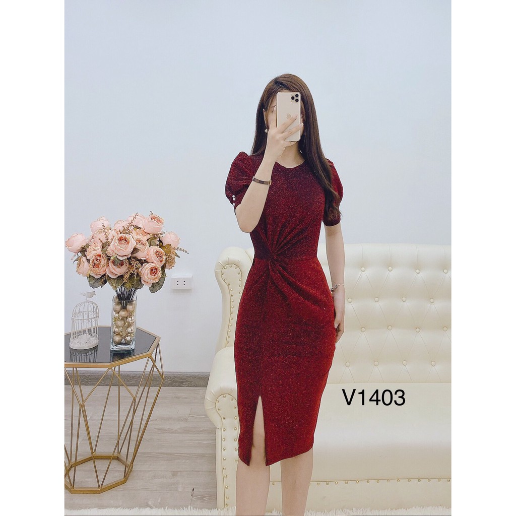 Váy nhũ xoắn eo cộc tay V1403 - Váy Xinh DVC