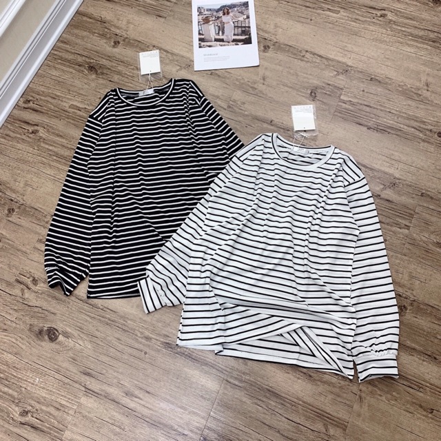 Áo kẻ rộng dài tay siêu xinh