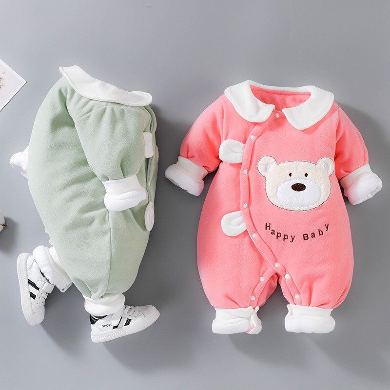 Body Dài Tay Gấu Nỉ Nhung Bông Dày Liền Thân hàng Quảng Châu Cao Cấp Cho Bé Trai Bé Gái