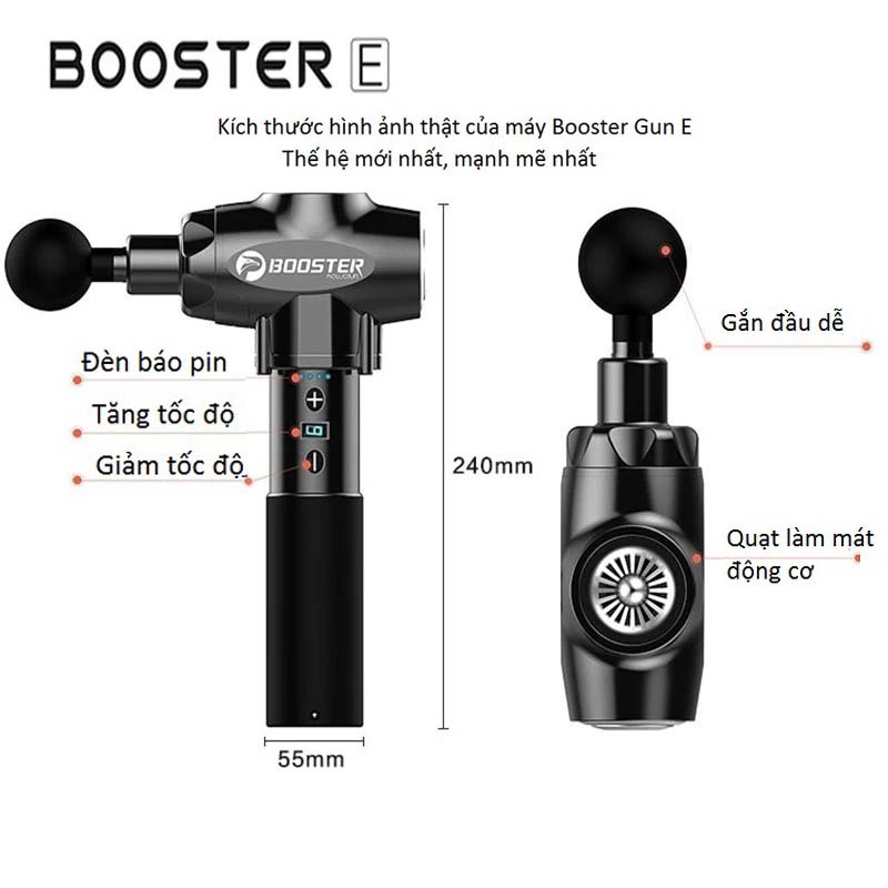 Súng Massage Booster E NEW - 6 Đầu cắm - 9 mức độ - Công suất 135W - Chính hãng bảo hành 12 tháng