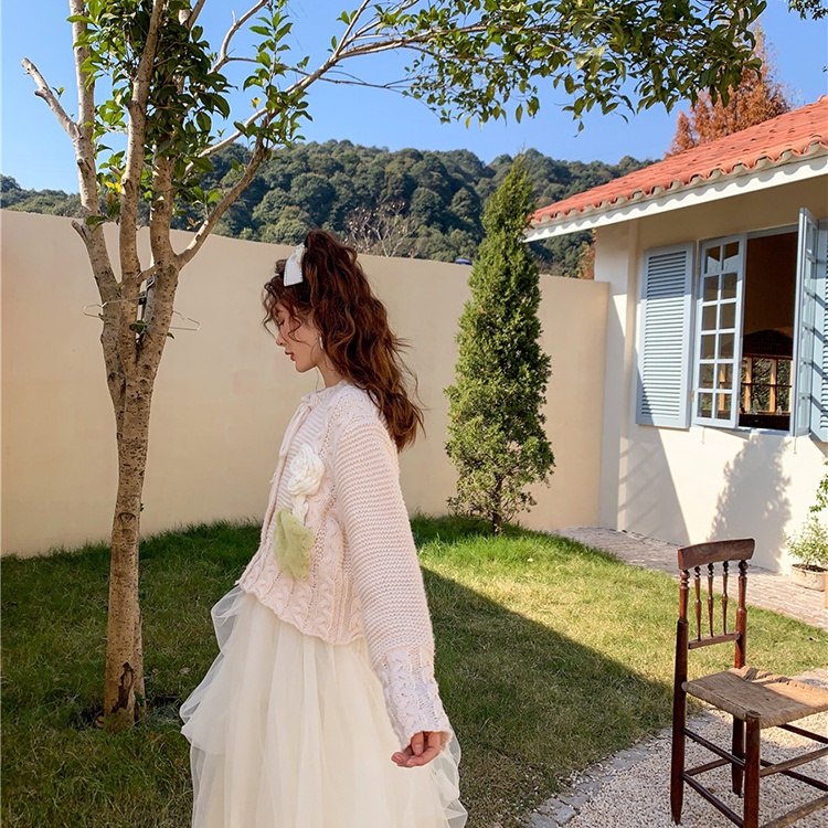 IELGY    Áo cardigan Dệt Kim Tay Dài Dáng Ngắn Thời Trang Hàn Quốc Cho Nữ