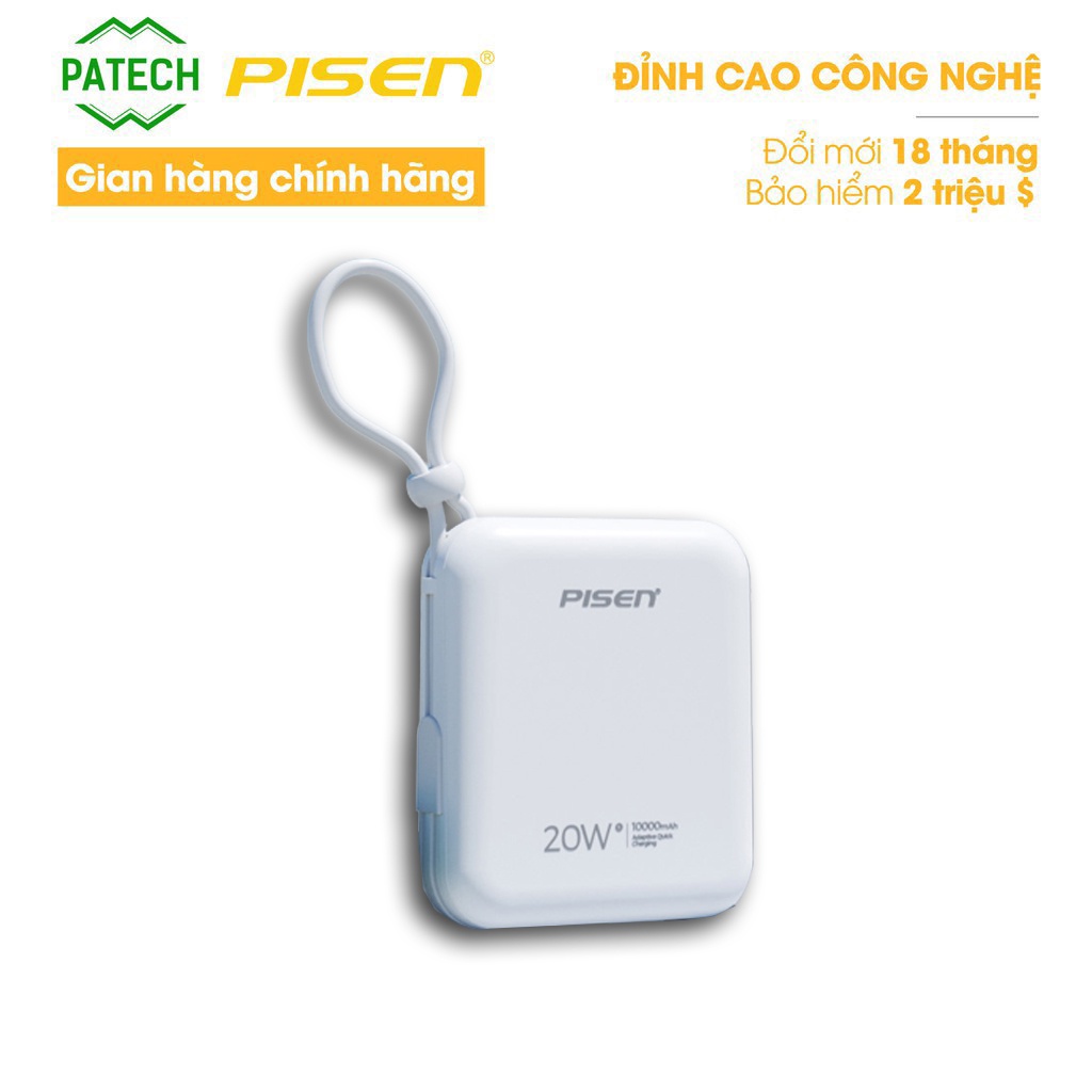 Pin sạc dự phòng PISEN Quick D156 10000mAh, 20W (Smart Chip, Dual Type-C, Lightning)(LS-DY20) - Hàng chính hãng