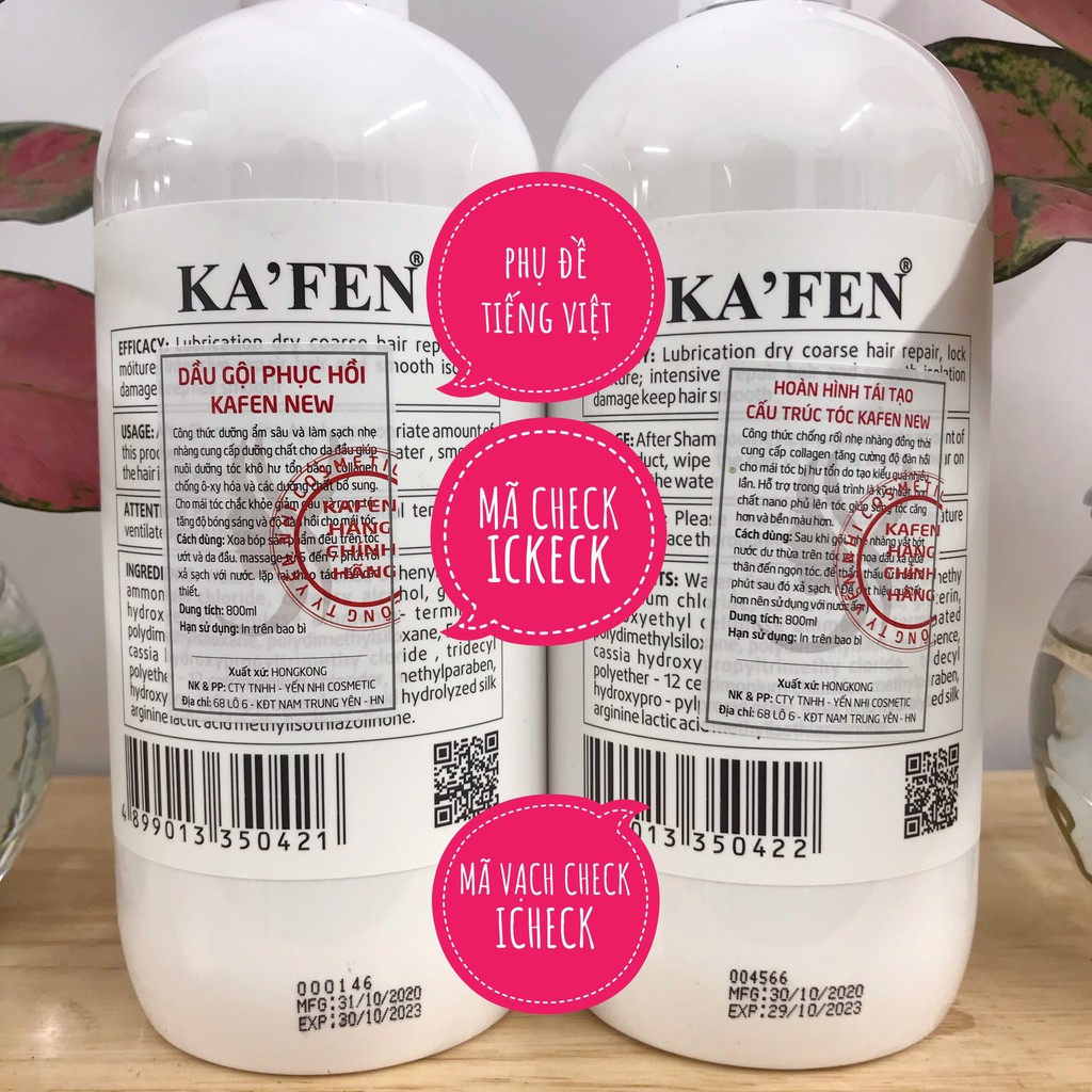 Bộ đôi gội xả chống rụng tóc suôn mượt phục hồi New Kafen (800ml/chai) CT08