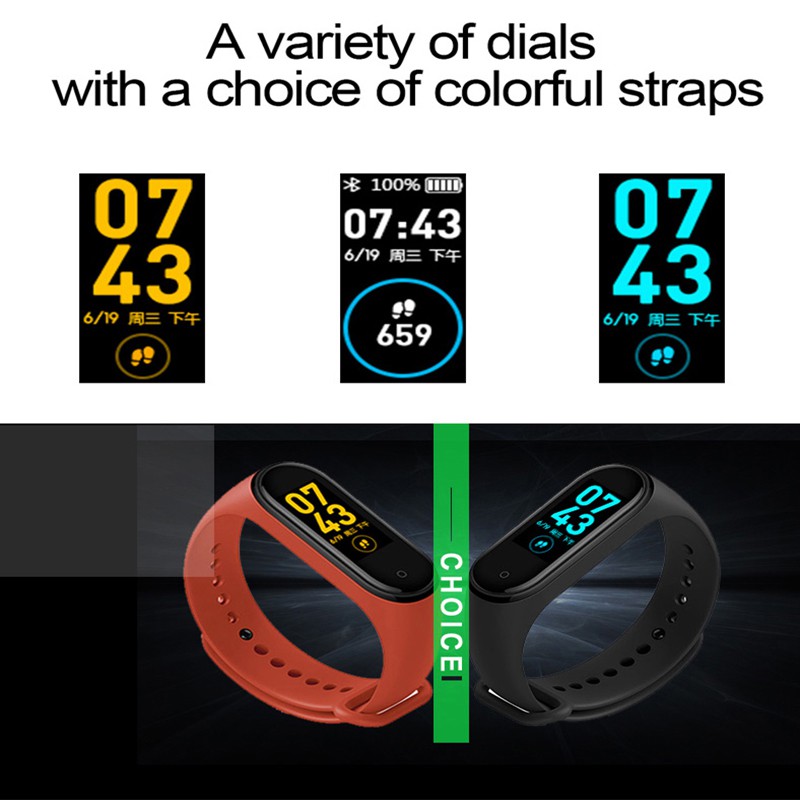 M4 Smart Band Smart Bluetooth Watch Theo dõi thể dục, Chống thấm nước, Bước đi, Lượng calo, cuộc gọi đến, Nhịp tim, Vòng đeo tay thể thao với cáp sạc