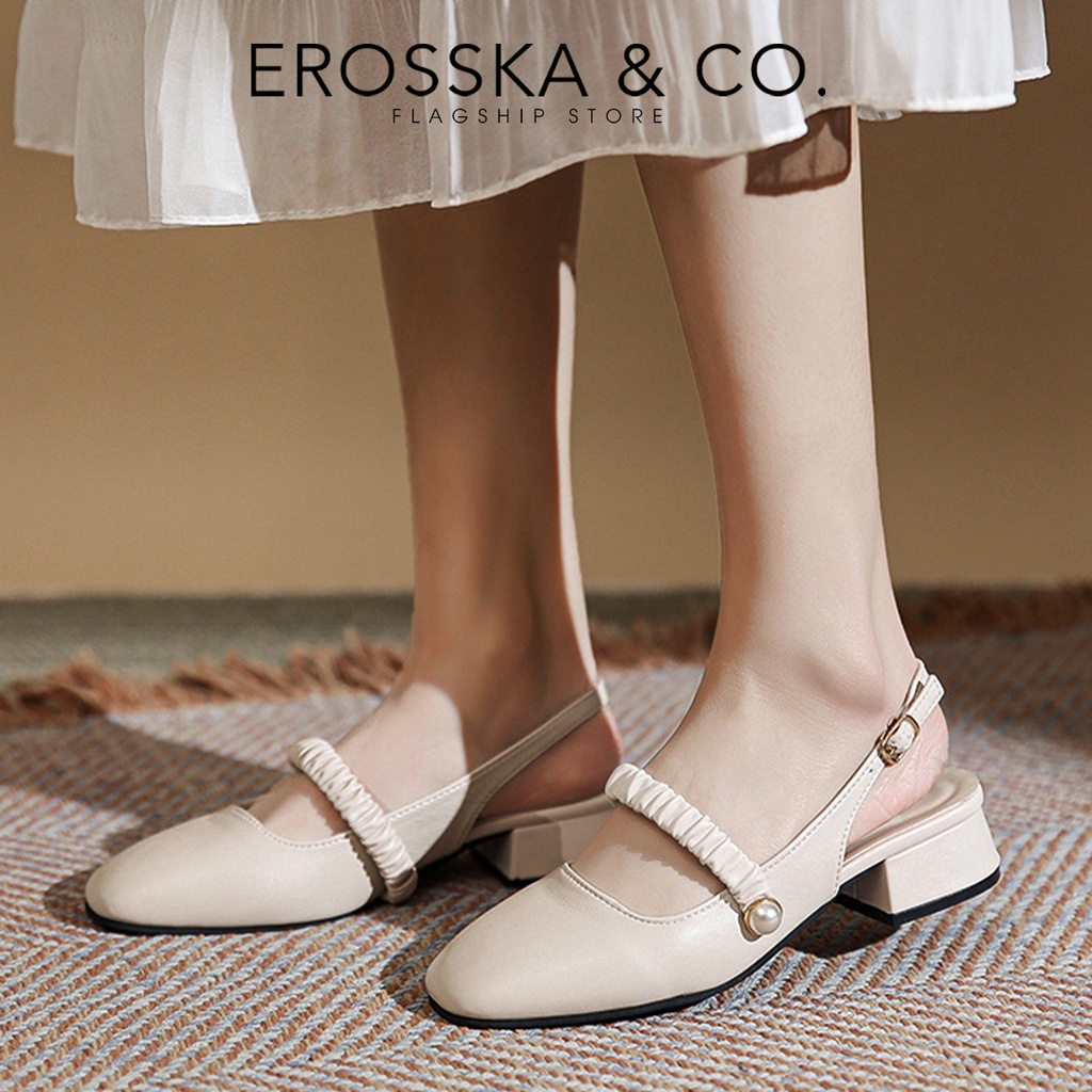 Erosska - Giày cao gót Erosska quai ngang nhúm ngọc cài hậu cao 3cm _ EL024
