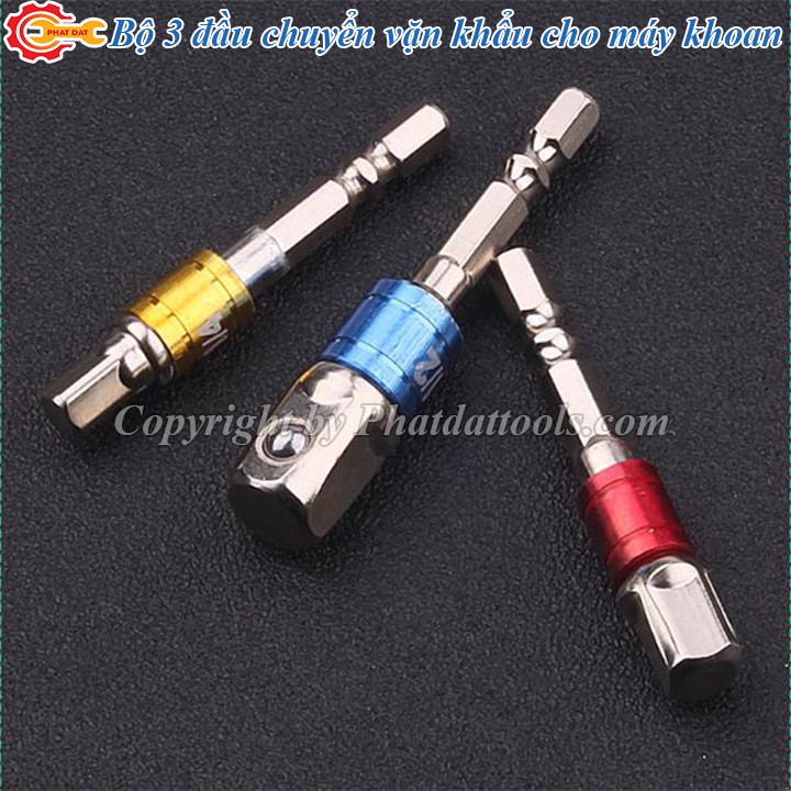 Bộ 3 đầu chuyển vặn khẩu 1/2-3/8-1/4 cho máy khoan-Thép phủ CR-V siêu cứng, siêu bền