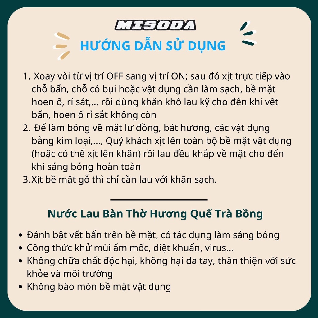 Nước lau bàn thờ Hương Quế Trà Bồng 300ml, giúp tẩy uế, mang lại vượng khí, tài lộc