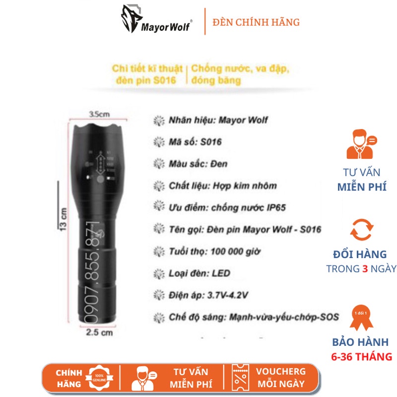 Đèn pin siêu sáng S016 - Tặng kèm cốc sạc pin tiểu
