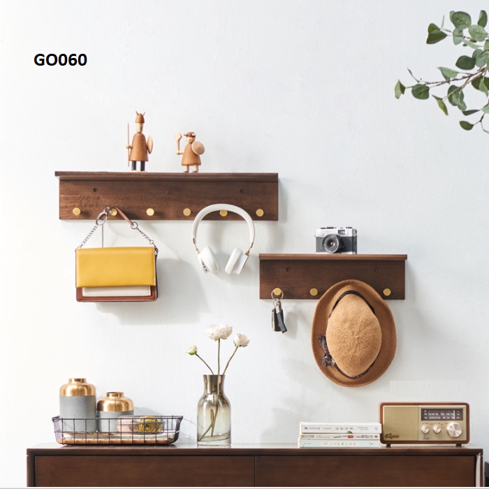 Kệ gỗ treo tường trang trí để đồ, móc quần áo, treo mũ túi