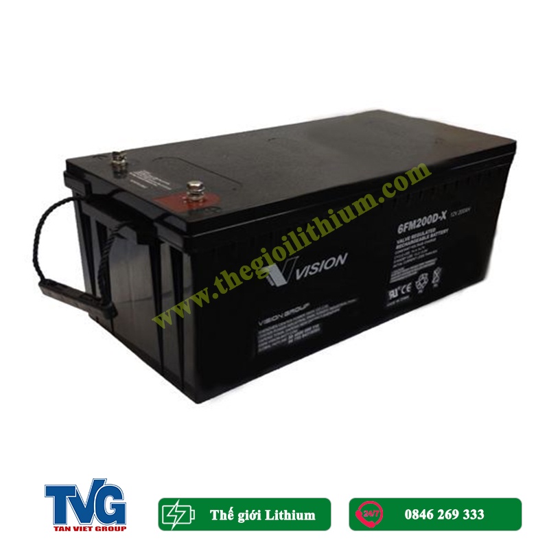 Ắc quy chính hãng Vision lưu trữ solar dòng xả sâu 6FM200D-X 12V-200Ah