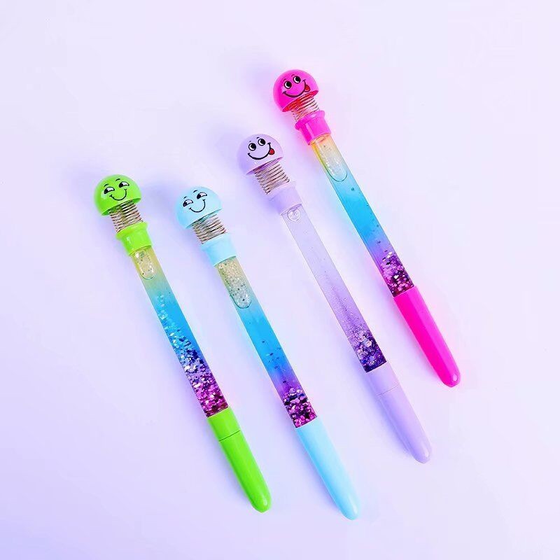 Bút Bi, Bút Nước Có Thú Emoji Có Kim Tuyến, Bút Mực Đen Emoji Kim Tuyến Nhiều Màu