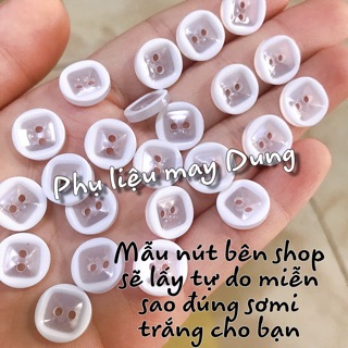 Nút sơmi trắng 2 lỗ đủ kiểu 12mm(1,2cm)