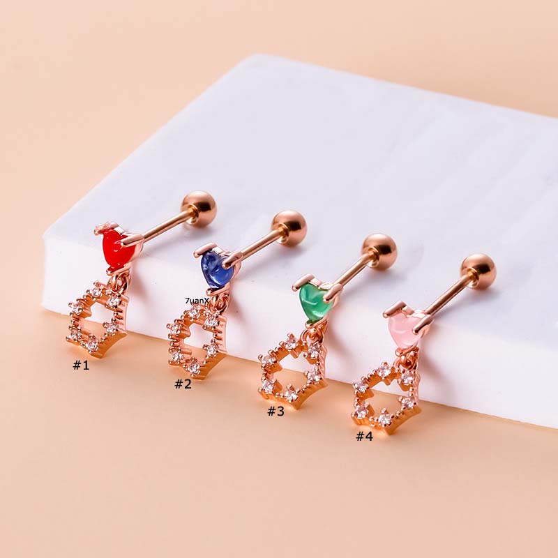 1 Khuyên Tai Bằng Thép Không Gỉ Đính Hạt 20G