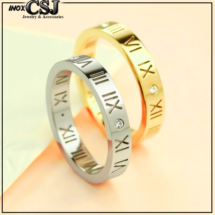 NHẪN TITAN SỐ LA MÃ MÀU VÀNG ĐẸP KHÔNG ĐEN - tặng hộp đựng xinh xắn