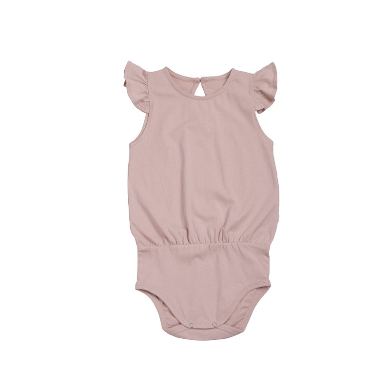 Bộ Áo Liền Quần Tay Bay Vải Cotton Màu Sắc Đơn Giản Thời Trang Mùa Hè Cho Bé