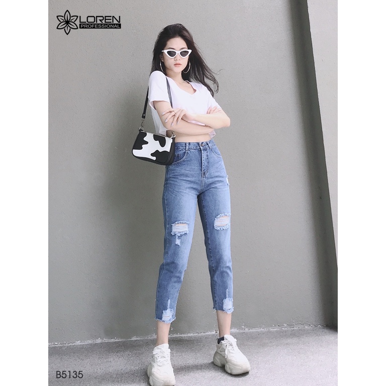 Quần Jean Nữ Baggy Rách Gối, tôn dáng, chất liệu dày dặn, phong cách năng động cá tính, Hàng Cao Cấp B5135