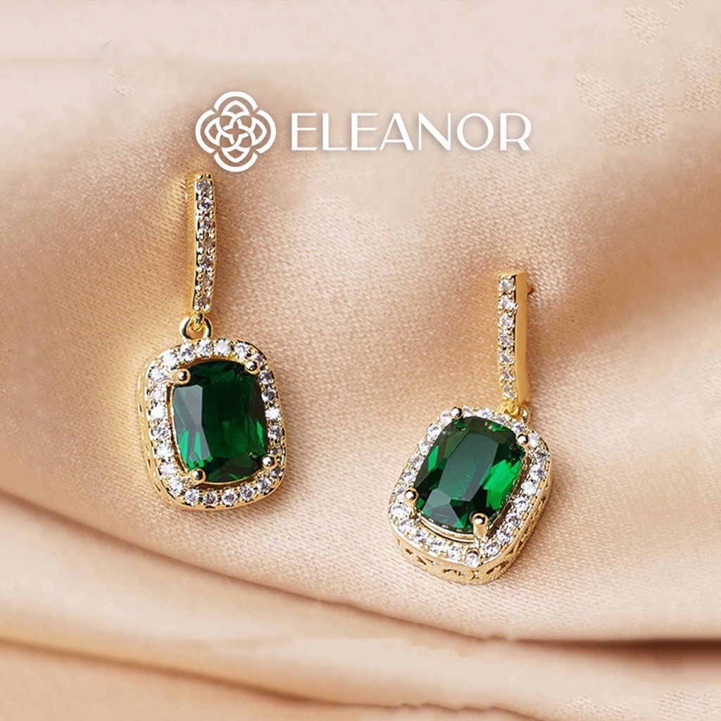 Bông tai nữ Eleanor Accessories hình chữ nhật đính đá xanh phụ kiện trang sức sang trọng
