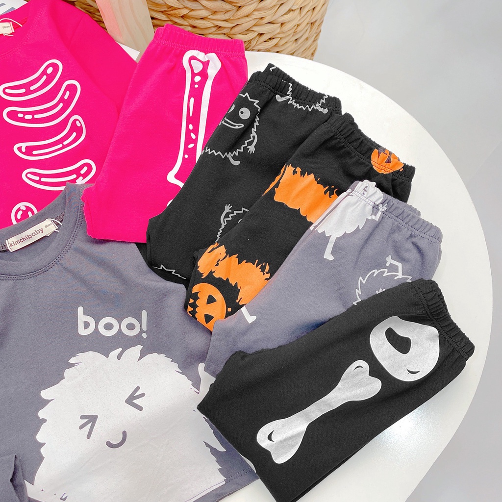 Bộ Quần Áo Bé Gái, Bé Trai KIMCHIBABY Vải Cotton 4C Dư Xịn Hoạ Tiết Halloween, Bộ Dài Tay Cho Bé Mặc Nhà MKMTD2240