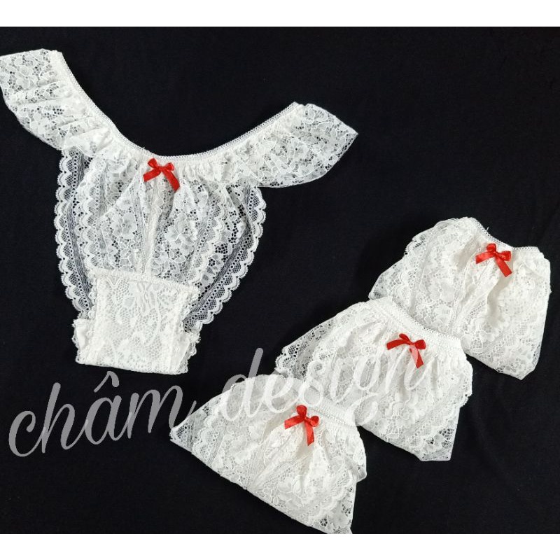 Quần lót ren trắng gắn nơ đỏ nổi bật . Hàng thiết kế và sản xuất độc quyền tại shop