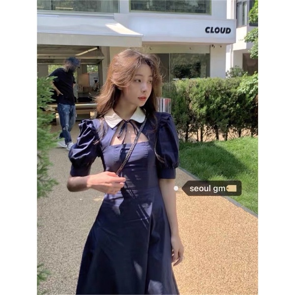 ( ảnh thật trong video) Váy cut out ngực cổ sen trắng nơ dáng dài thắt eo xoè tôn dáng tiểu thư ullzang