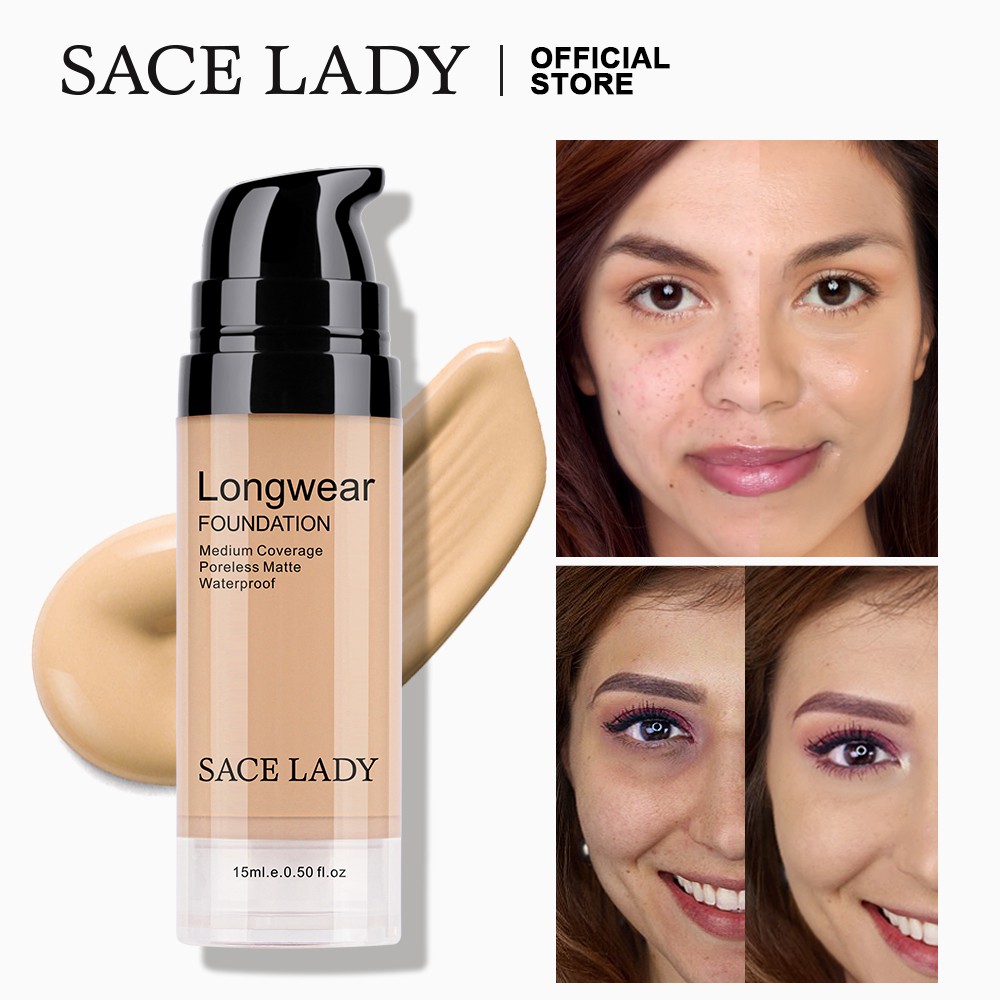 Bộ mỹ phẩm SACE LADY gồm son môi + bút kẻ mắt + kem nền + chì kẻ lông mày + bảng phấn mắt + mascara + mút tán phấn nền