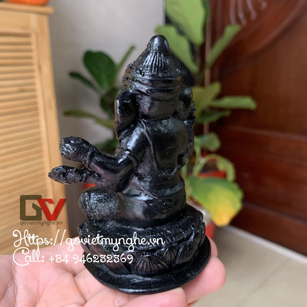 Tượng đá trang trí Thần voi Ganesha - Chiều cao 10cm - Màu đen