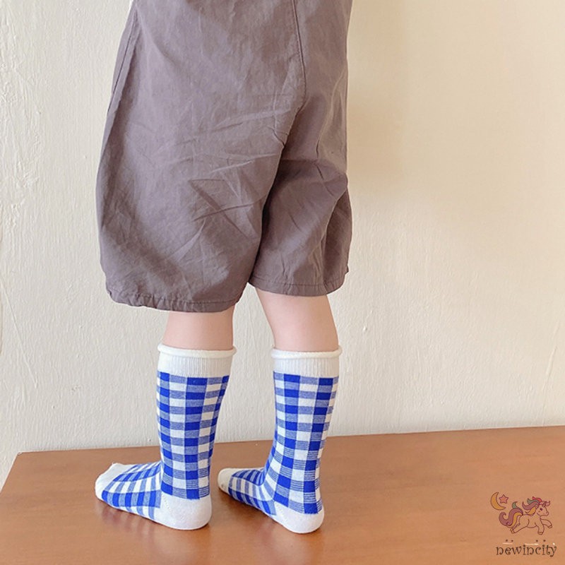 3 Đôi tất bằng cotton Họa tiết kẻ sọc ca rô màu kẹo phong cách hàn quốc size vừa cho bé trai và bé gái