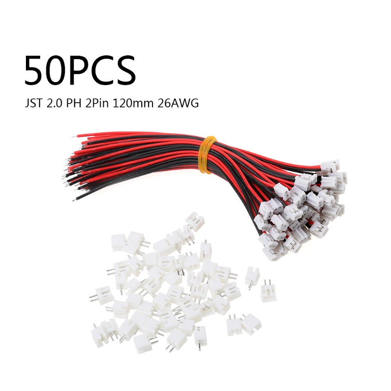 50 Bộ Dây Điện Nối Mini JST 2.0 PH 2-Pin 120MM 26AWG