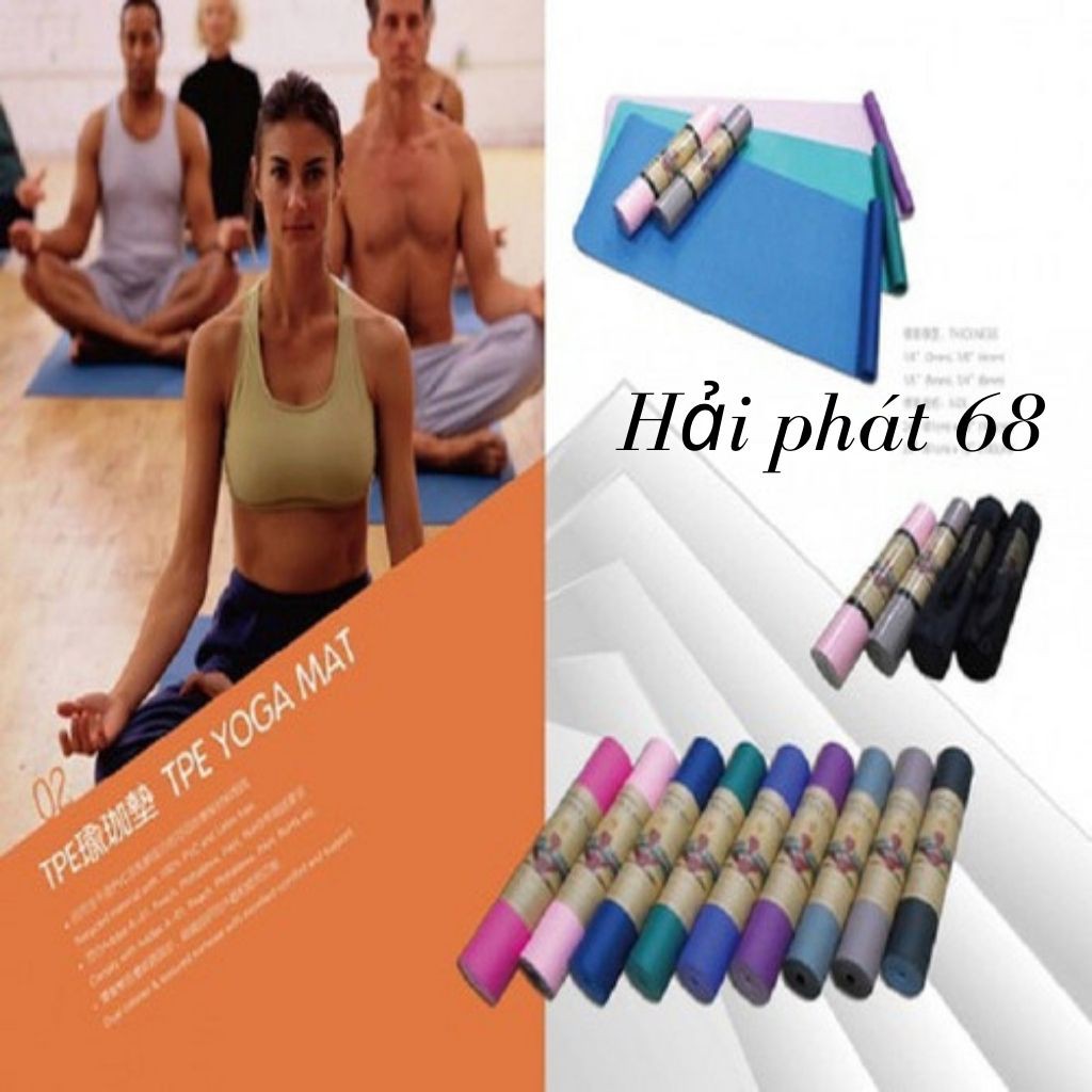 Thảm Yoga, Thảm Tập Yoga  2 Lớp Chất Liệu TPE Chống Trơn Trượt Độ Dày Thảm 6mm