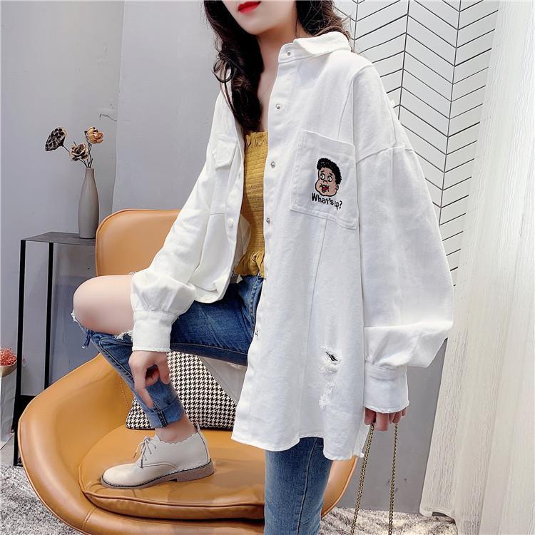 Áo Sơ Mi Denim Dài Tay Phong Cách Hàn Quốc Mới Cho Nữ