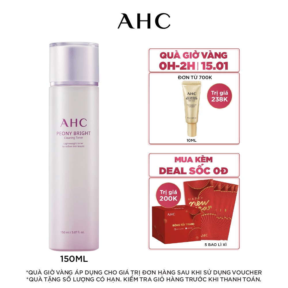 [Mã COSAHC03 giảm 10% đơn 600K] Nước Cân Bằng Làm Sáng Da AHC Peony Bright Clearing Toner 150ml