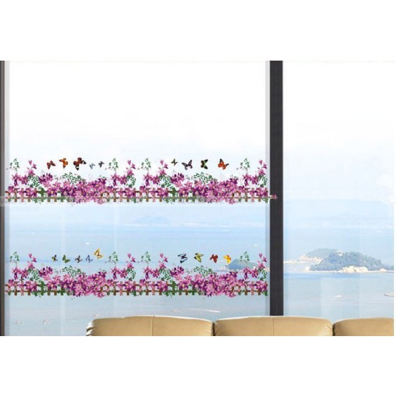 Decal trang trí chân tường hàng rào hoa Tím nhí( Ảnh Chụp Thật )