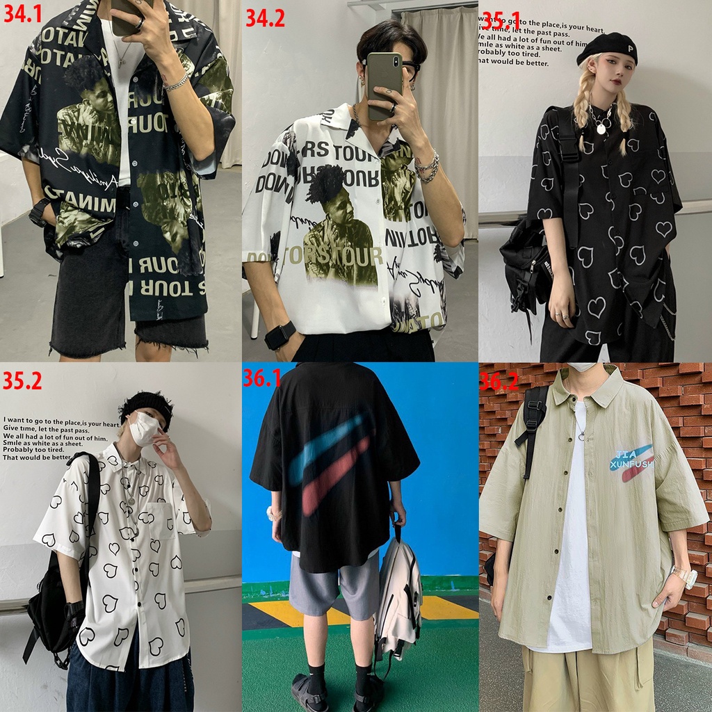 Áo sơ mi nam nữ đều mặc được kiểu tay lỡ form rộng hình họa tiết, áo sơ mi unisex, áo sơ mi in hình cực hot