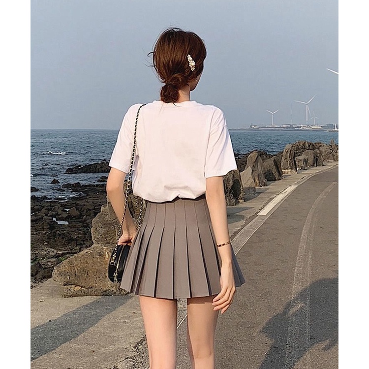 Chân Váy Chữ A Xếp Ly Lưng Cao Màu Trơn Phong Cách Nhật Bản Mới Cho Nữ