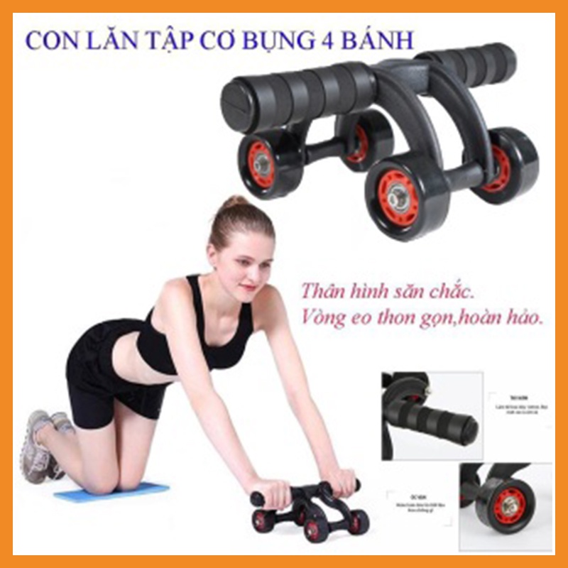 Con Lăn Tập Cơ Bụng , GYM , YOGA , 4 Bánh