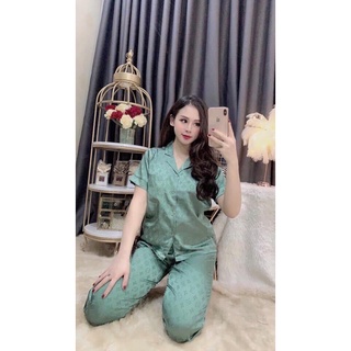 Bộ pijama Cao Cấp Chất Lụa gấm tay cộc -Quần Dài ( video thật)